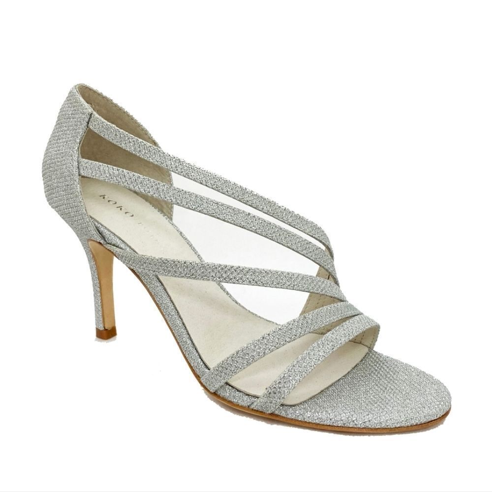 New KOKO + PALENKI Omari Pump (Women) shiny silver high heel strappy size 6.5